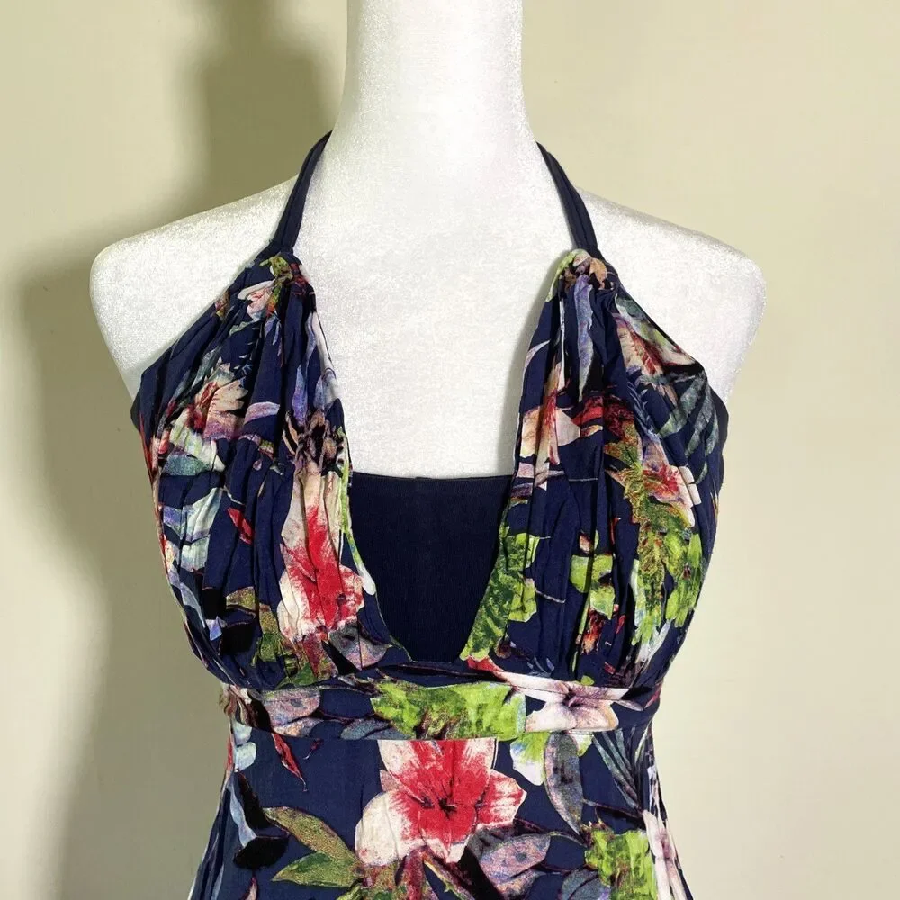 Biglietto Women's Navy Blue Floral Strappy Maxi Dress Small Boho Beach Sundress